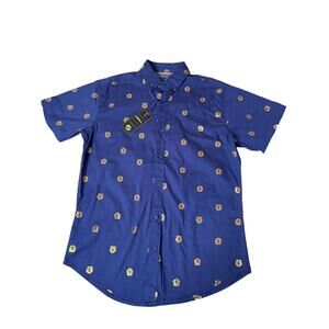 Drill NYC button down shirt men's NEW Navy blue gold foiled Tiger heads SM slim